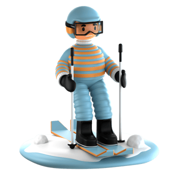 A figurine of a skier on a snowboard png