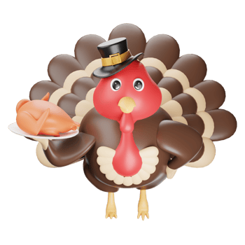A cartoon turkey holding a plate with a turkey png