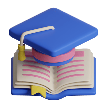 A blue graduation cap on top of an open book png