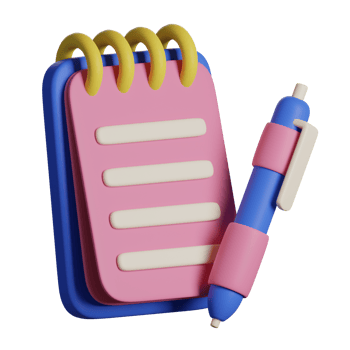 A pink notebook with a pen and a note pad png
