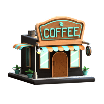 A cartoon coffee shop with a sign that says coffee png
