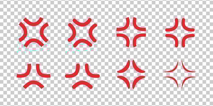 Manga anger or irritation symbols set. Angry anime icons manpu. Four crossing veins comic emblem vector