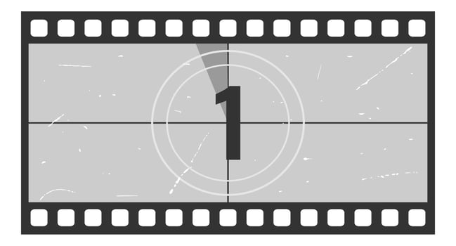 Vintage movie countdown filmstrip frame with number 1. Old movie timer counter in filmstrip. Retro cinema number count background with grunge texture vector