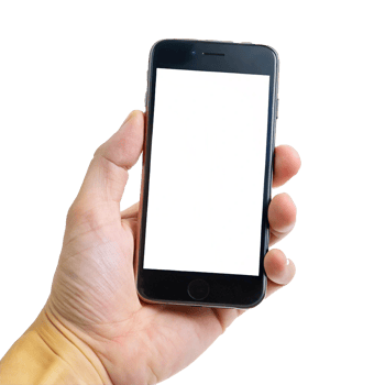 A hand holding a smartphone with a blank white screen, showcasing mobile technology and digital display png