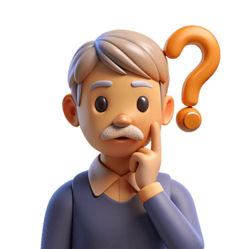 A pensive elderly man with a question mark pondering a problem or decision png