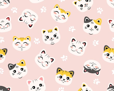 Cute cats seamless pattern. The animal's head is in a flat style. Suitable for printing on paper and fabric. vector