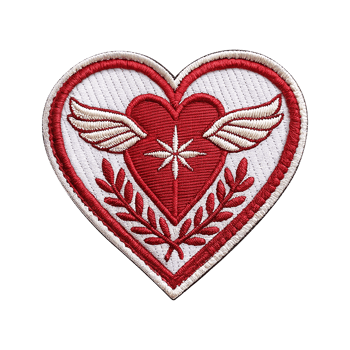 Handmade embroidered love patch badge top view on transparent background png