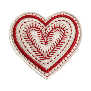 Decorative love heart embroidery badge isolated on transparent background png