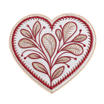Stylish heart embroidered patch top down view isolated on transparent background png