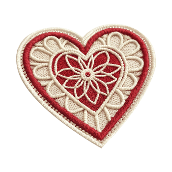 Fabric love heart patch badge embroidery top view on transparent background png