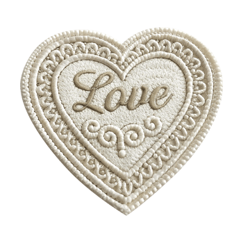 Cute red heart embroidered patch top view on transparent background png
