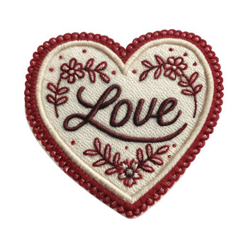 Embroidered love heart patch badge top view on transparent background png