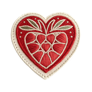 Love shape embroidered patch badge top view on transparent background png