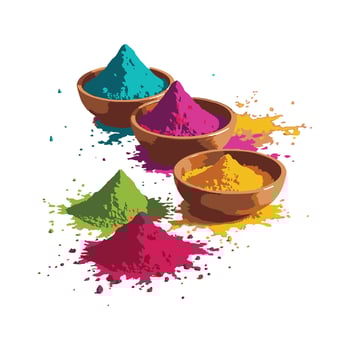 Indian Festival Of Colours, Holi Celebration Concept With Realistic Clay Bowls Full Of Powder vector