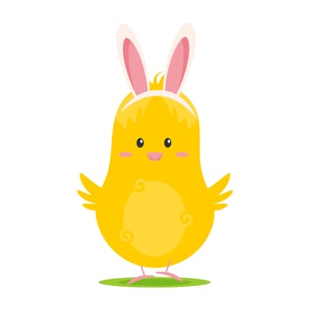 Cute little Easter chick with bunny ears on a white background. vector