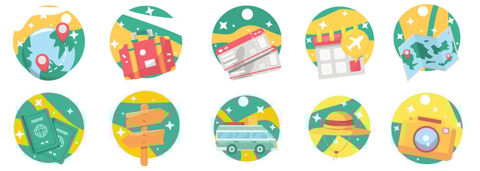 Elegant Travel Icons With Beautiful Futuristic Art Style vector