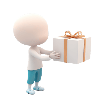 A 3D character presenting a gift box, symbolizing celebration and joy. png