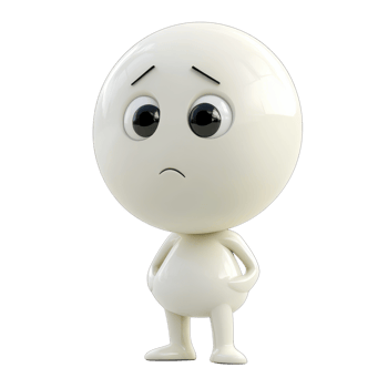 A cartoon character expressing sadness with big eyes and a round body. png