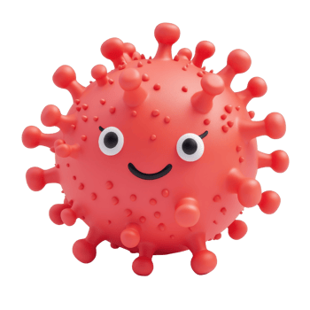 A cheerful cartoon virus character with a smile and adorable features. png