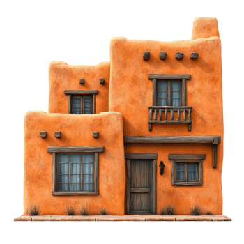 an orange house with a wooden door and windows png