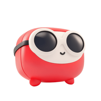 A cute, colorful robot with oversized sunglasses, radiating charm and fun. png