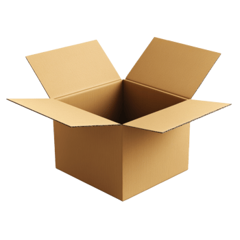A plain brown cardboard box, open and empty, ideal for packaging or shipping items. png