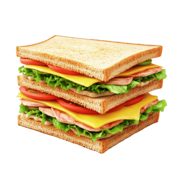 A delicious triple-layer sandwich with fresh ingredients and vibrant colors. png