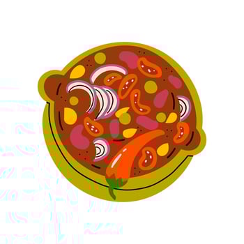 Traditional Mexican cuisine soup on white background illustration design . Chile con carne , Mexican food , hand drawn illustration doodle style . vector