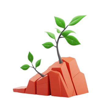 A vibrant illustration of green sprouts growing from a red rock formation. png