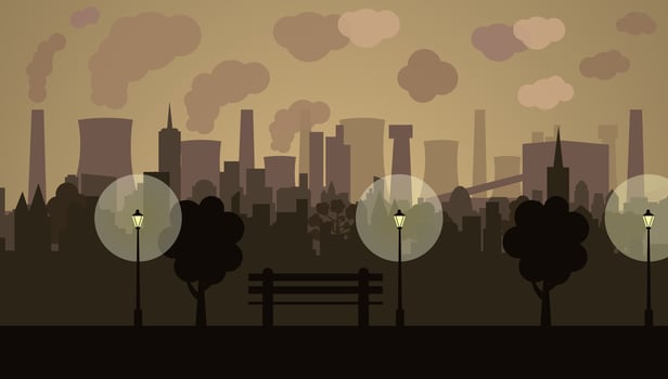 Air pollution. Pollution problem. Air pollution. Polluted air in the city. Flat illustration. vector