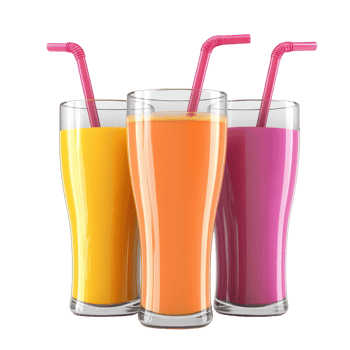 Colorful drinks with straws, perfect for summer refreshment and party vibes. png