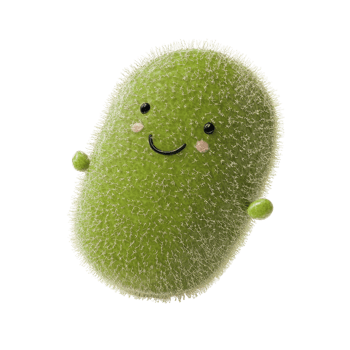 Cute and friendly cartoonish green microbe character with smiling face and arms. png