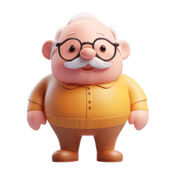Cheerful cartoon grandfather character with glasses and a friendly smile. png