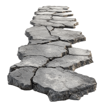 Cracked stones forming a pathway, showcasing natural weathering and geological processes. png