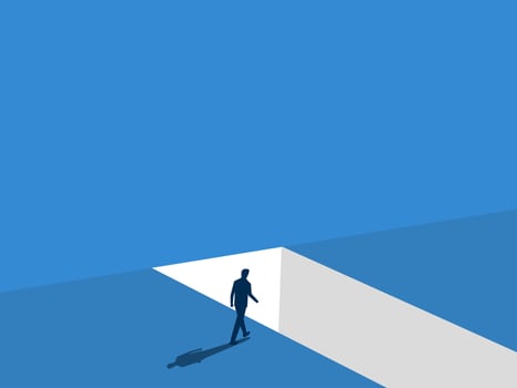 Challenge, Risk, Businessman walks to the gap of obstacles vector