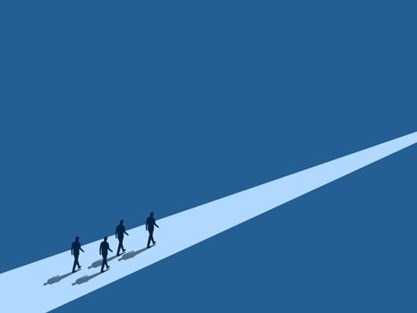 Heading towards success, business team walks a long way vector