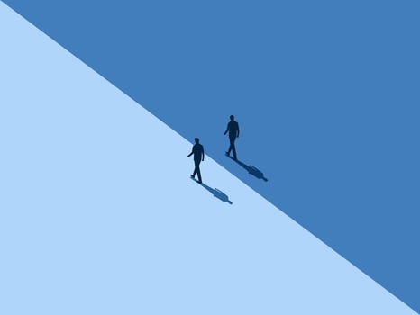 People with the same goal, businessmen with different ideas walk together vector