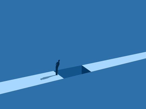 Solve problems on the career path, Businessman sees pitfalls on the path vector