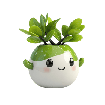 Cute ceramic planter with smiling face and vibrant greenery. png
