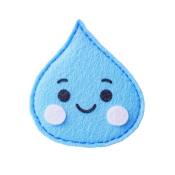 Cute felt water droplet with a smile, symbolizing joy and creativity. png