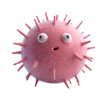 Cute animated microorganism with a cheerful expression and spiky surface. png