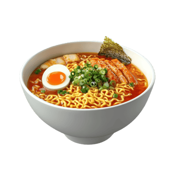 Delicious bowl of ramen with egg, green onions, and seaweed for a flavorful meal. png