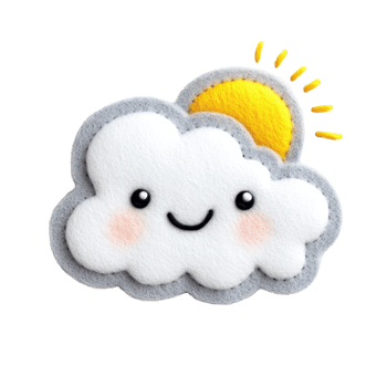 Cute, smiling cloud character with sun, perfect for cheerful designs and children's themes. png