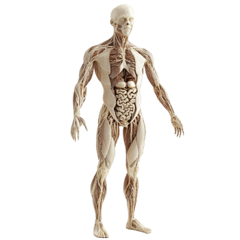 Detailed anatomical model showcasing human body structure and organ placement. png