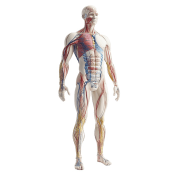 Detailed anatomical model showcasing human body systems and structure. png