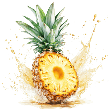 Fresh cut pineapple with splash effect, highlighting its juicy and tropical flavor. png