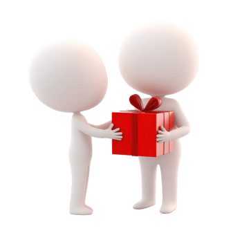 Two characters exchanging a gift, symbolizing friendship and celebration. png