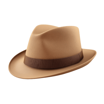 Stylish beige fedora hat with a brown band, perfect for fashion and outdoor wear. png