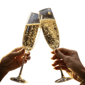 champagne glasses clinking with heartshaped bubbles png