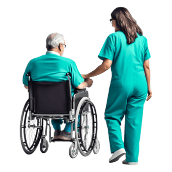 Compassionate Caregiver Assisting Senior in Wheelchair with Gentle Touch png